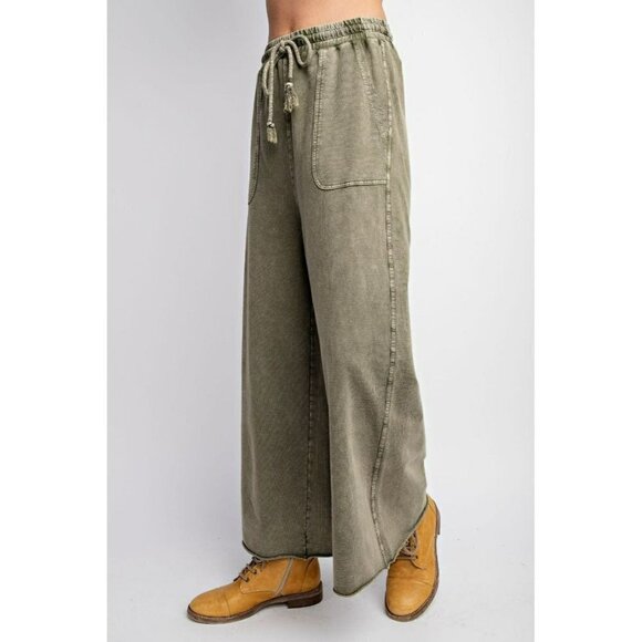 Easy Does It Mineral Washed Wide Leg Pants in Olive - Picture 4 of 5